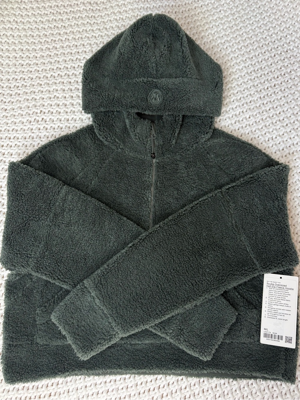 lululemon fleece scuba oversized half zip hoodie in smoked spruce size m/l